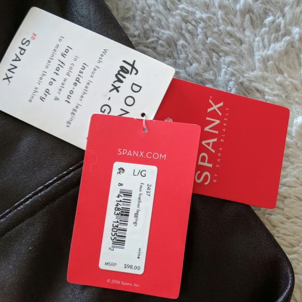 Spanx Faux Leather Leggings Wine New NWT Large